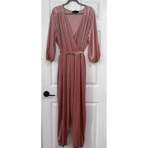 Eloquii Women's Mauve Velvet Surplice with Pockets Jumpsuit Size 22/24
